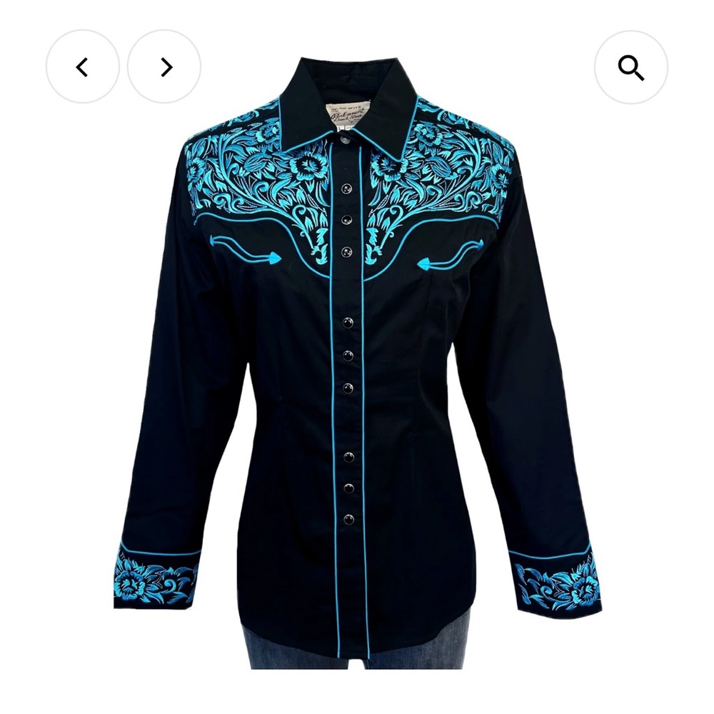 Women's Vintage Black & Turquoise Tooling Embroidered Western Shirt